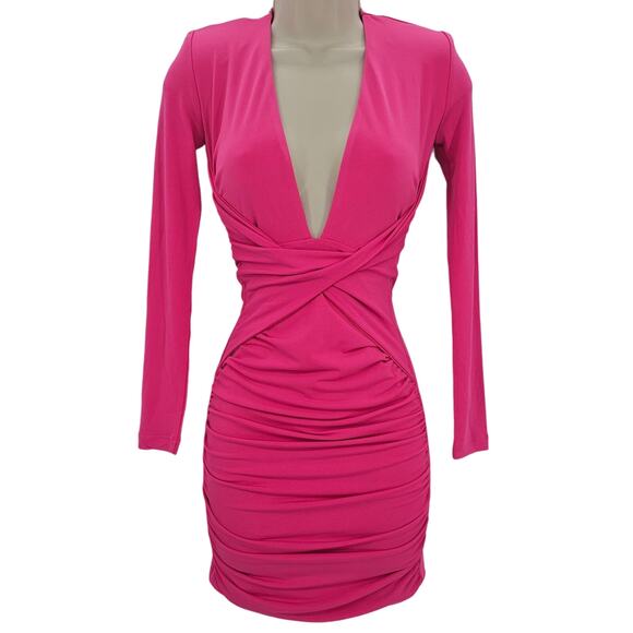 Nookie Womans size XS Envy Long Sleeve Mini Dress Gown in Pink Jersey Knit NEW - Picture 1 of 8
